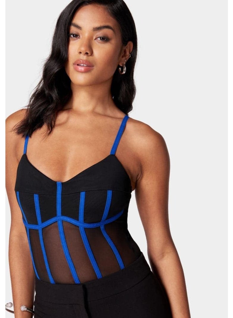 bebe CONTRAST TRIM MESH ILLUSION BODYSUIT - Image 2
